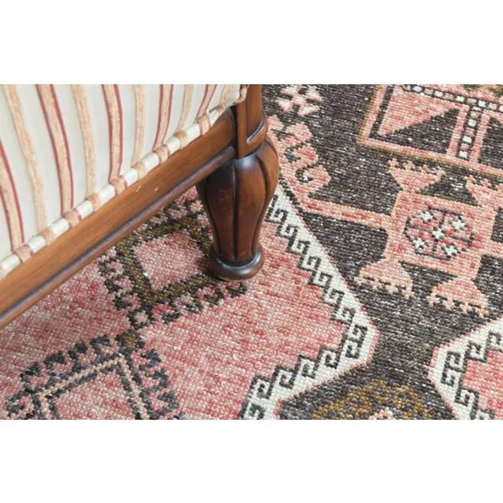 1970s Turkish Oushak Handmade Wool Cotton Pink Runner Rug  98x293