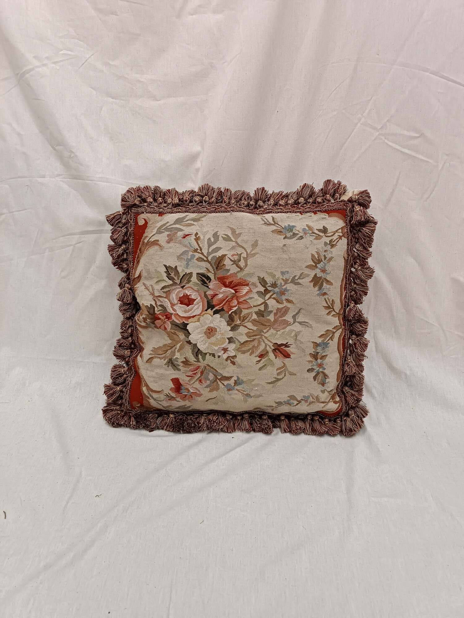 French Style Cushion Cover Handwoven Aubusson Tapestry Floral Rose Bouquet