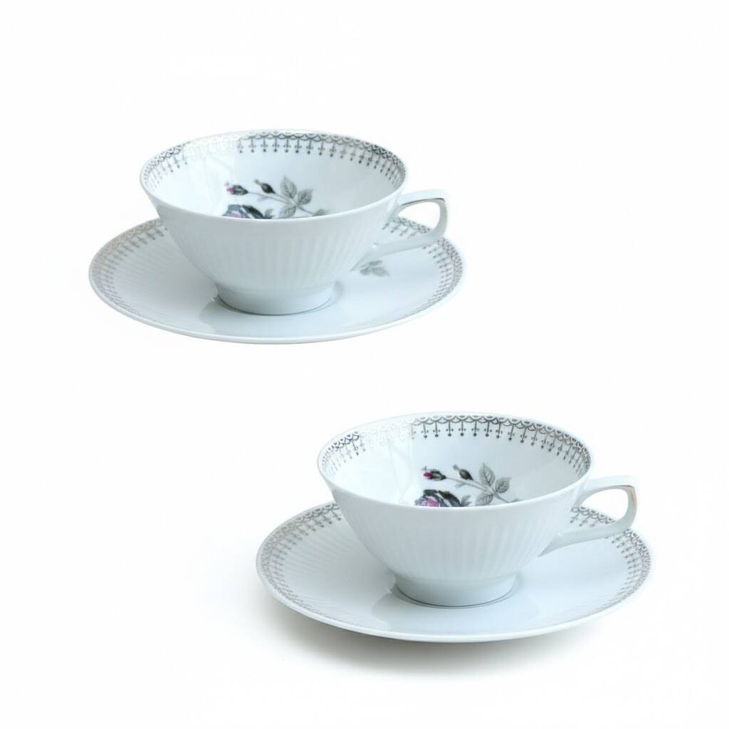 Two cups and saucers in Bavarian porcelain by Bareuther Waldassen, 1966.