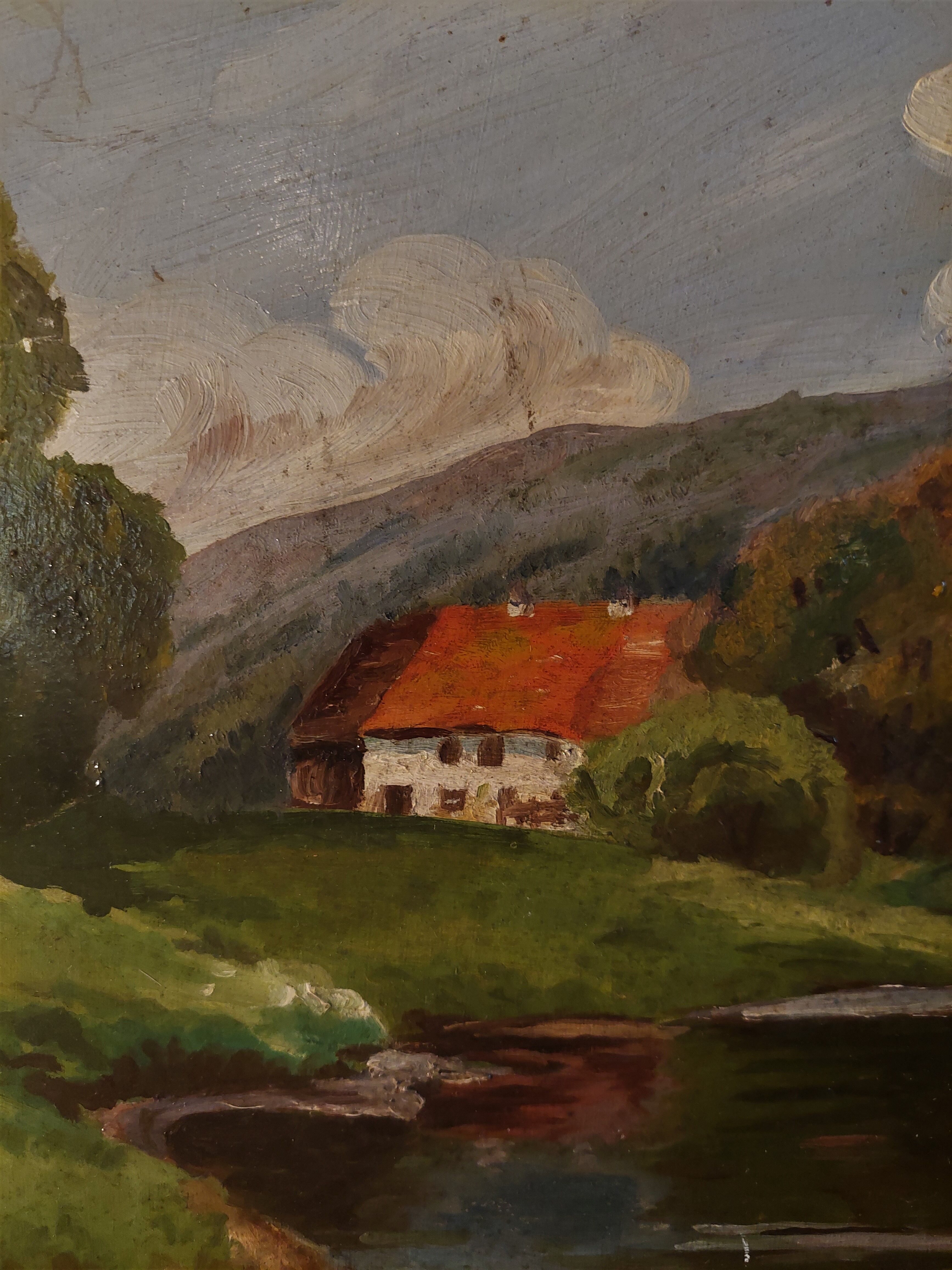 Painting oil on panel landscape Basque country