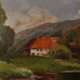 Painting oil on panel landscape Basque country