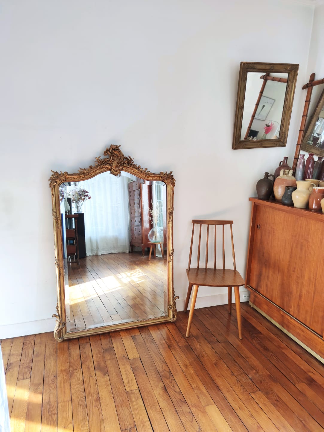Large gilded mirror louis XV rockery  142x99cm