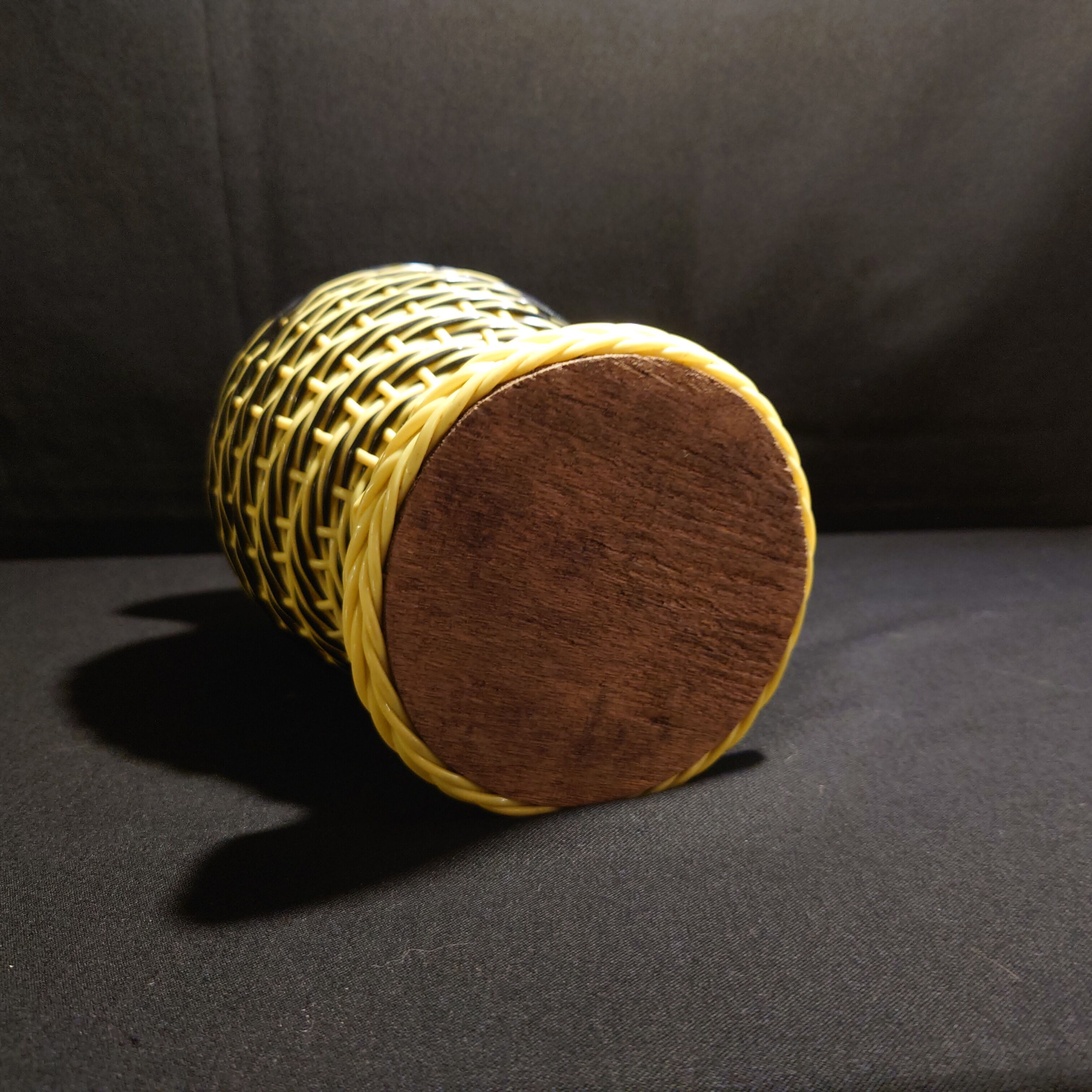 Yellow and black scoubidou vase