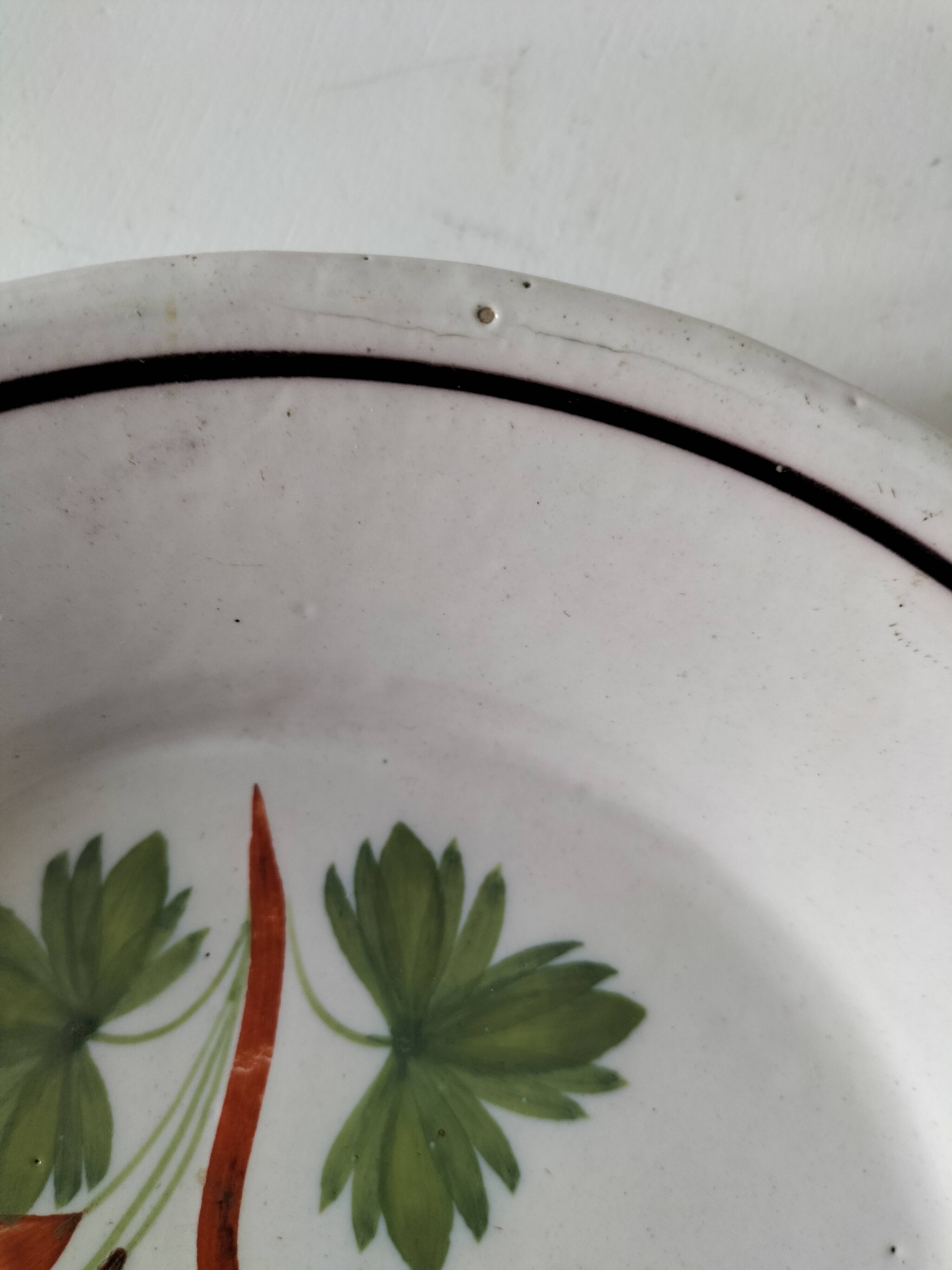 Pair of antique soup plates with hand-painted grape decoration