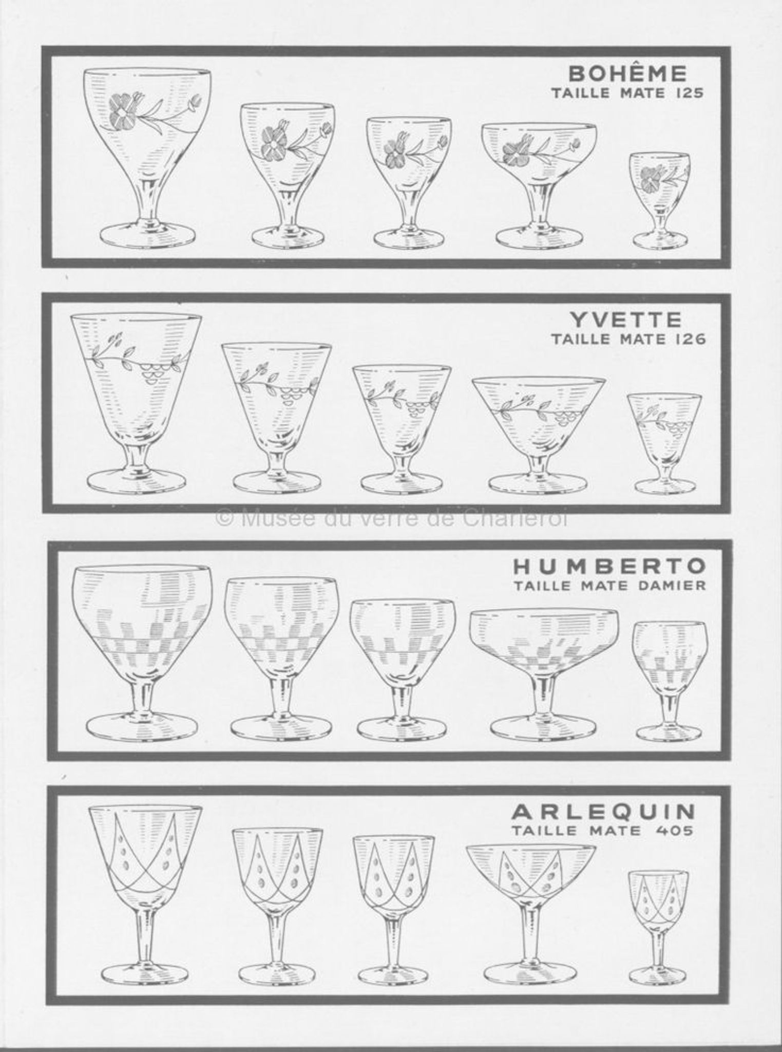 Set of 6 engraved wine glasses