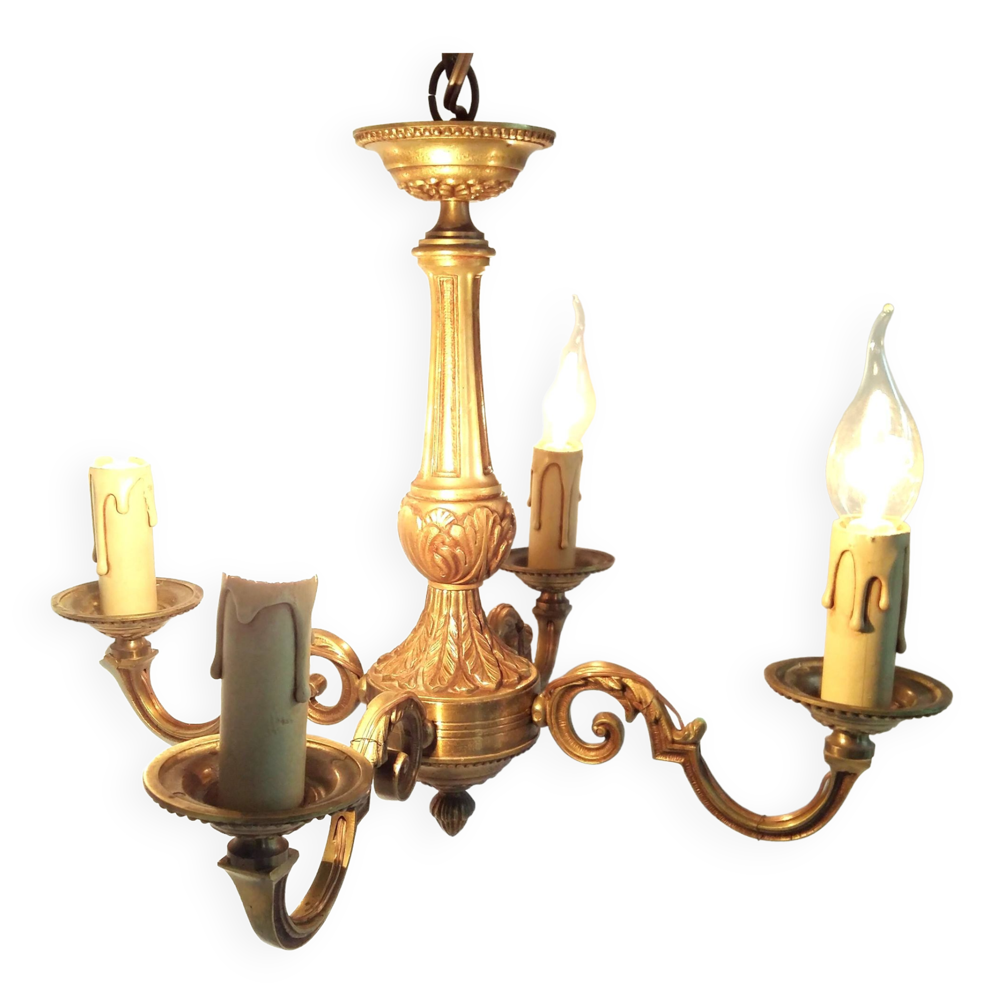 Four Arm Bronze Chandelier.  Bronze Ornate Rococo/Baroque/Louis XV Style Period Lighting