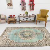 Tapis oriental vintage vert et crème 5x8 157x235 cm SK 24776
