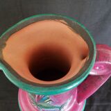 Large Art Deco pitcher in terracotta fish motifs, signed