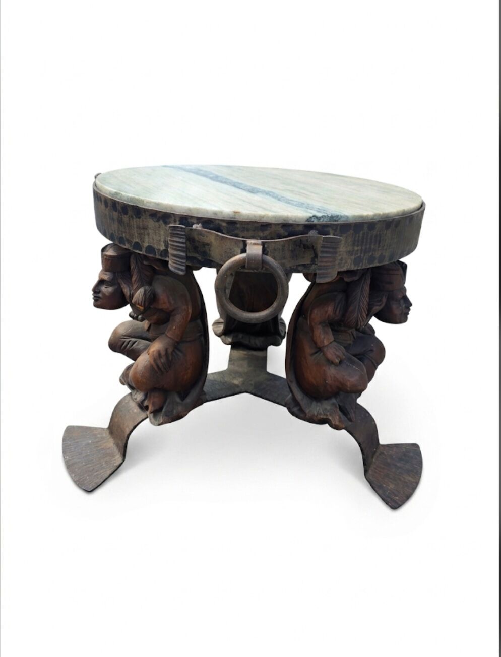 Wrought iron and marble coffee table, Jean Maurice Rothschild, circa 1950.