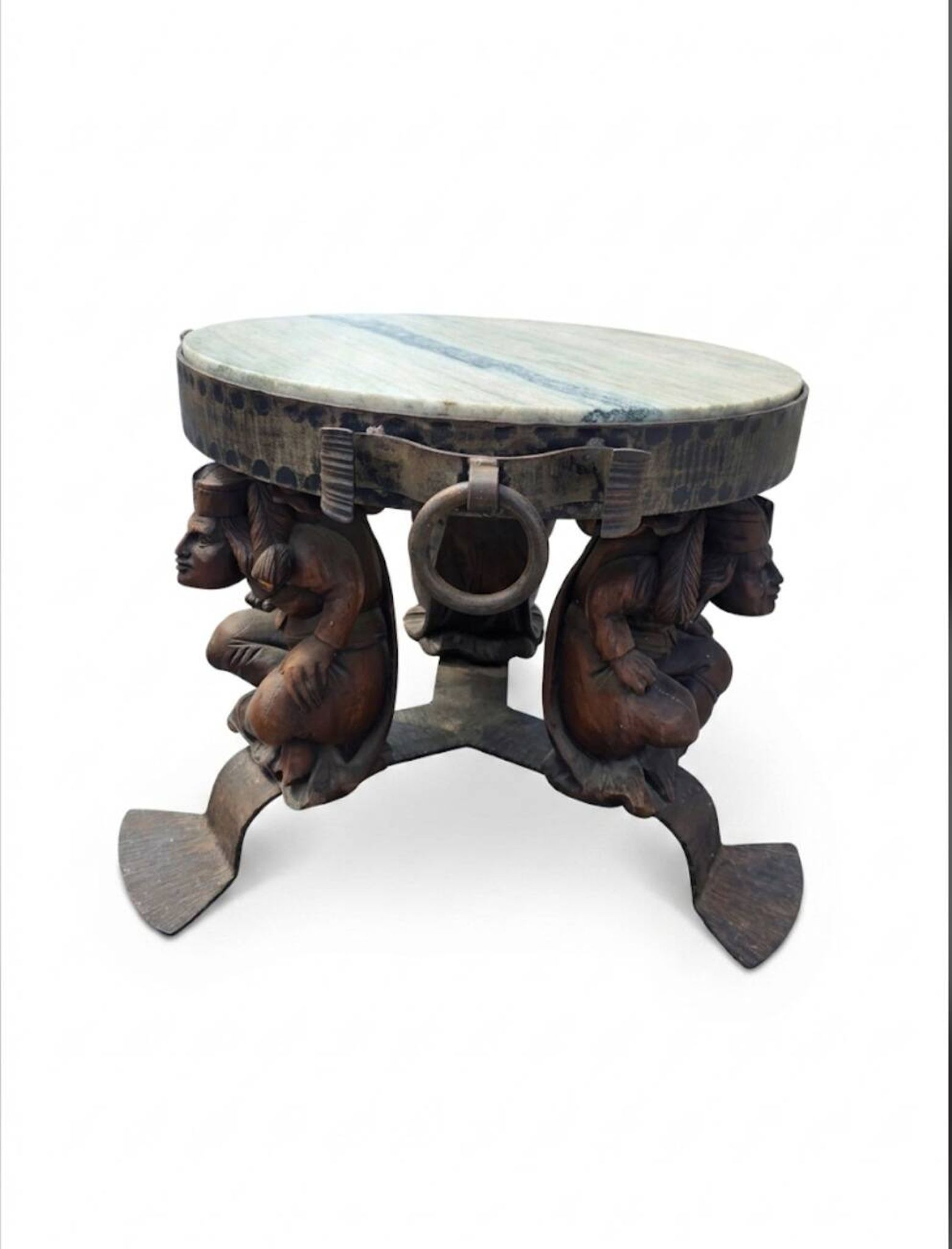 Wrought iron and marble coffee table, Jean Maurice Rothschild, circa 1950.