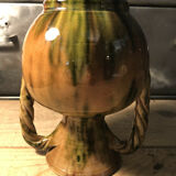 Handled vase in enameled ceramic, stamp to identify