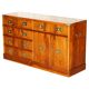 Buffet militaire vintage en bois d'if moucheté - Cabinet bar