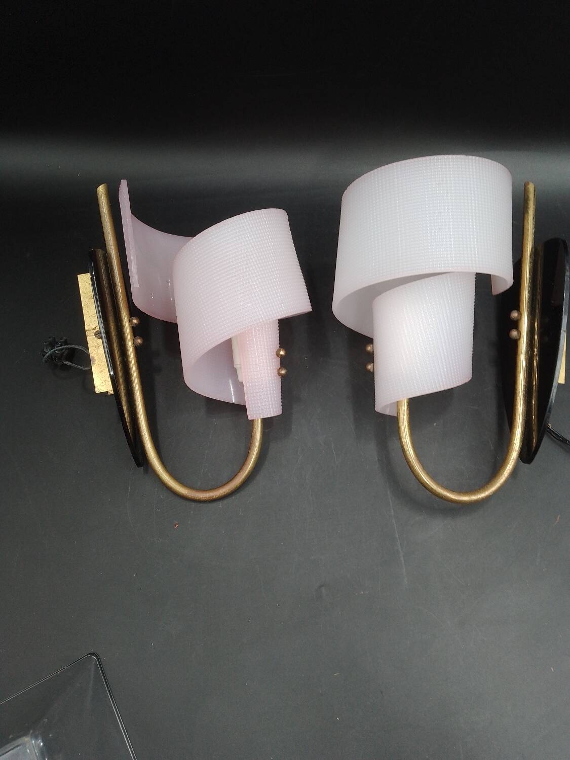 Pair of wall lights 1950 1960 Design Geru Leuchten Plexiglas and Brass