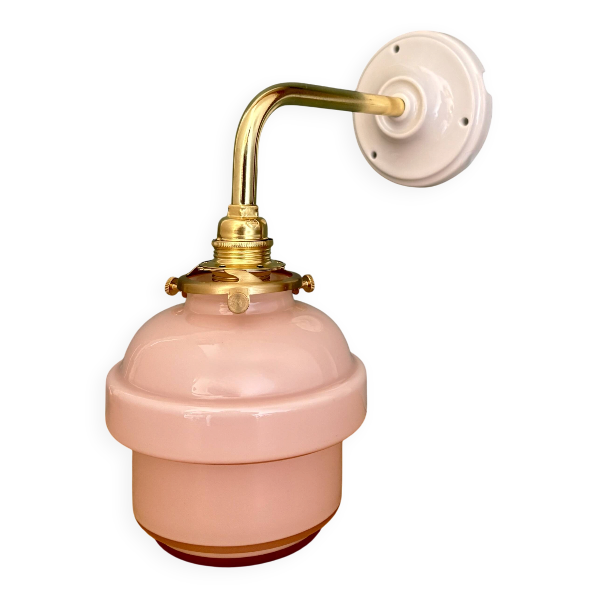 Vintage pink opaline globe wall light.