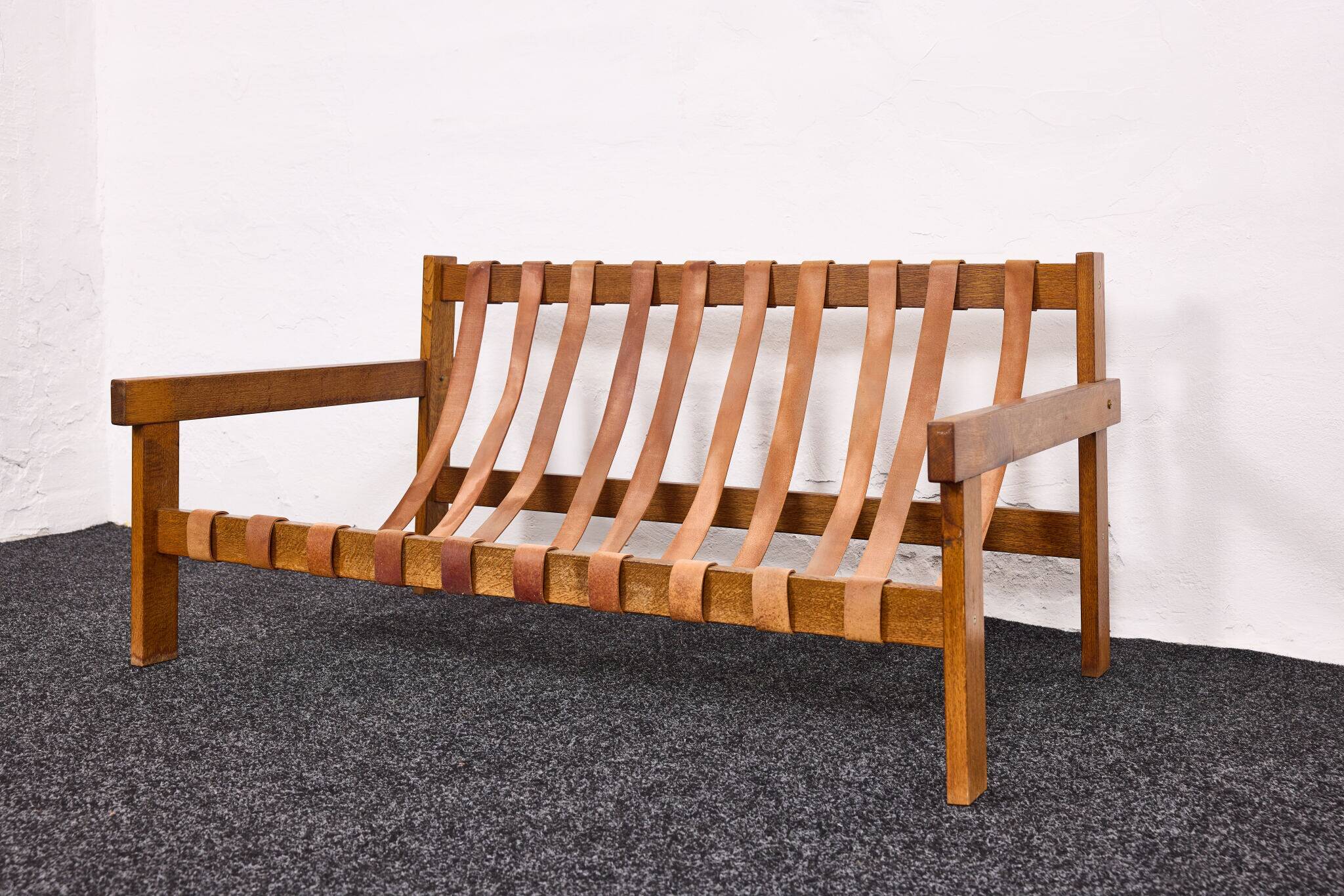 Mid century vintage Hungarian 'Senator' tufted leather 2-seater sofa, 1986