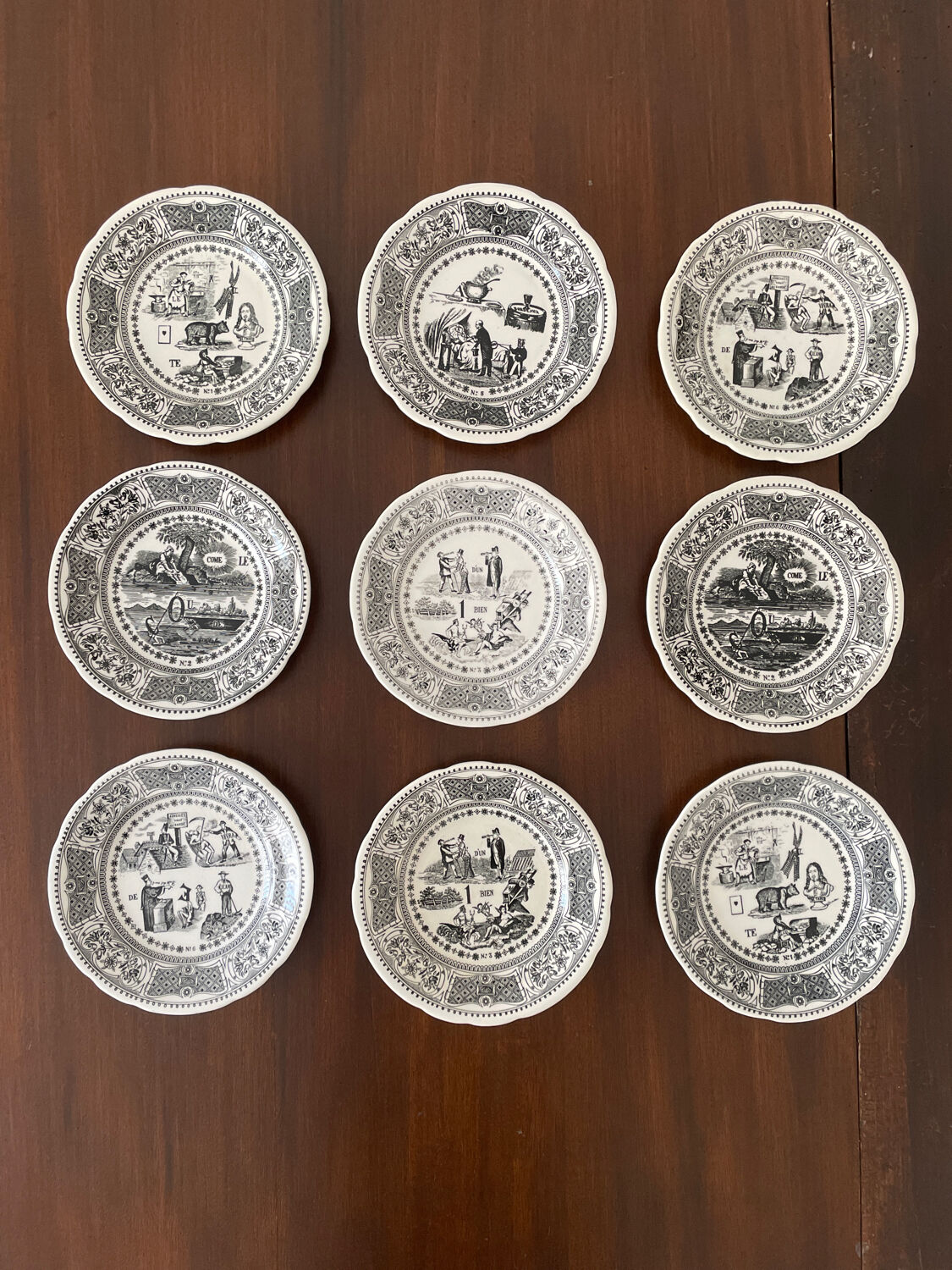 Set of 9 plates Gien "rebus".