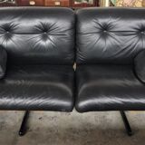 Corner sofa opening in leather and coffee table in marble by pierluigi cerri for frau, 1980s