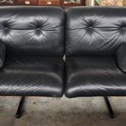 Corner sofa opening in leather and coffee table in marble by pierluigi cerri for frau, 1980s