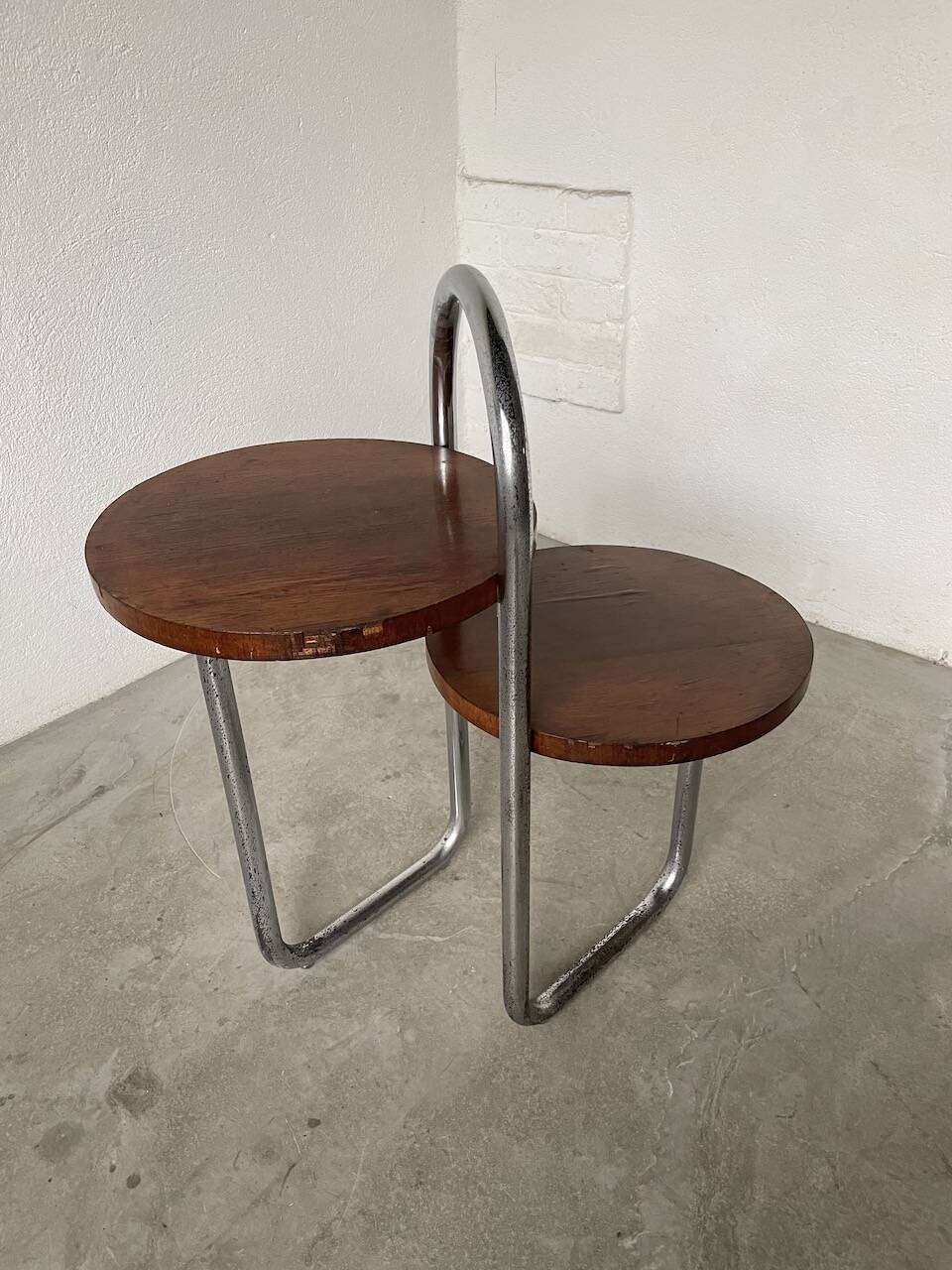 Sellette console art déco Bauhaus bois et chrome