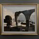 Oil on canvas Alain L'Hermitte Lhermitte geometric architecture 20th century