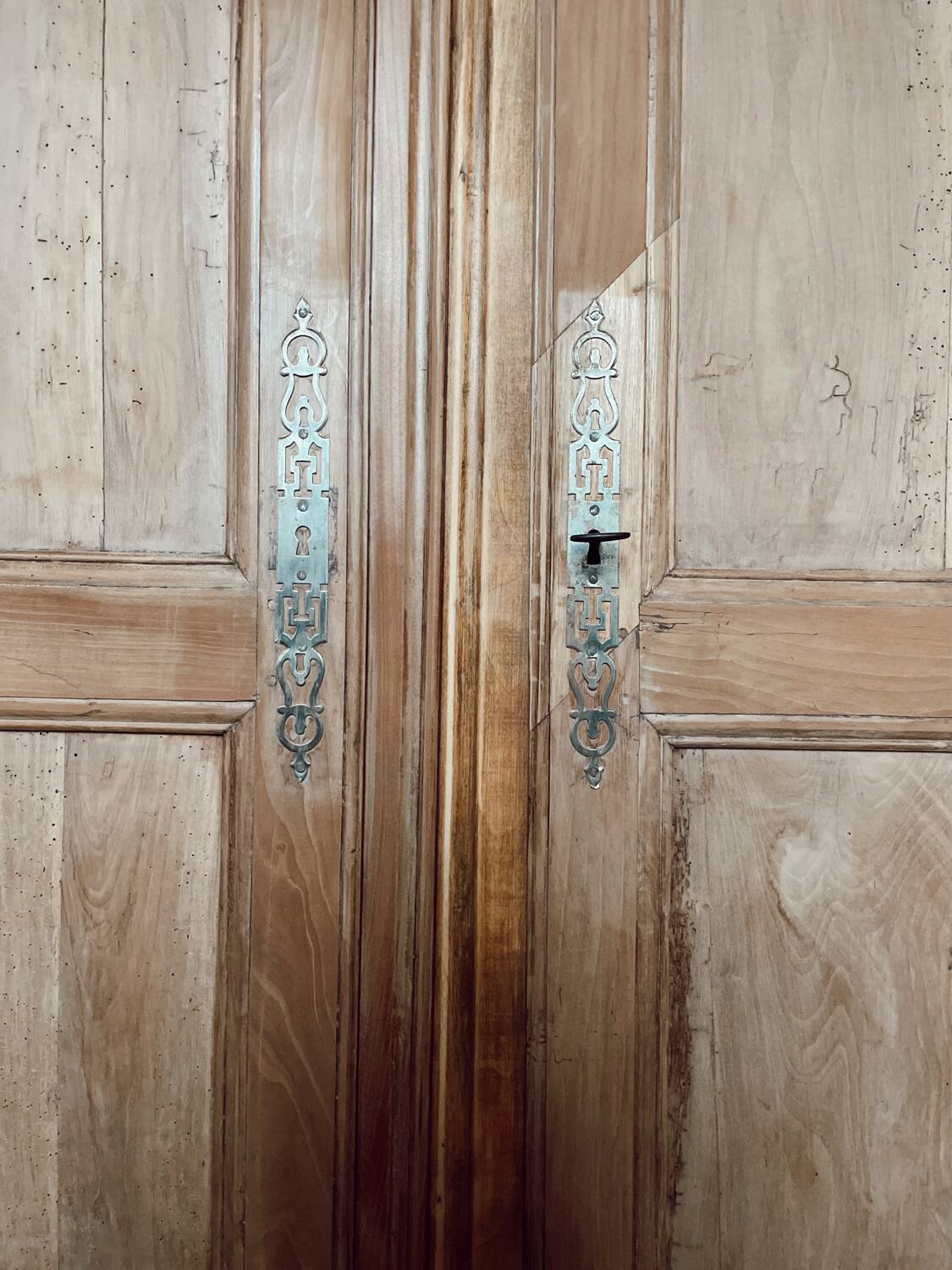 Vintage raw wood cabinet with patina