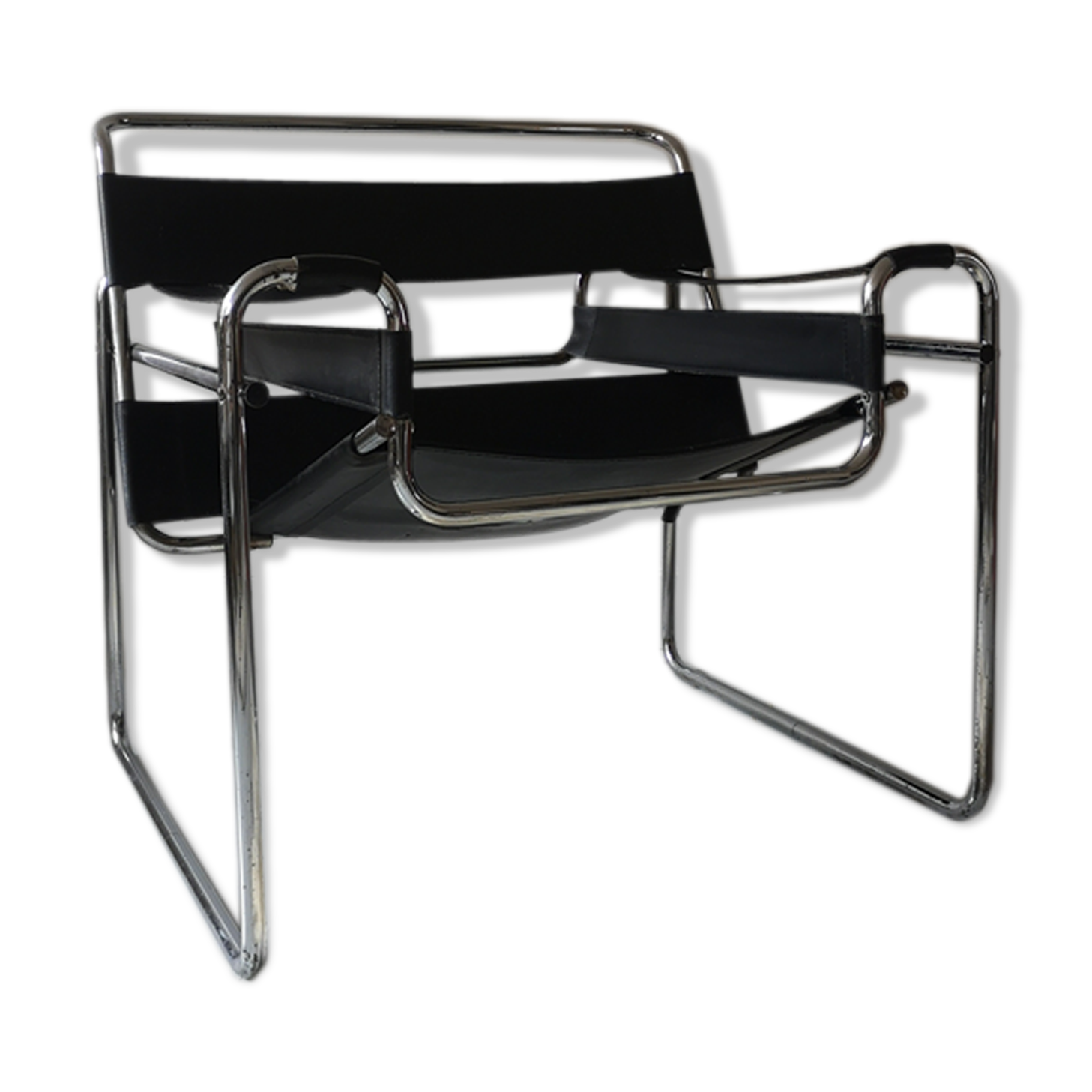 Black leather armchair Wassily by Marcel Breuer, 1970