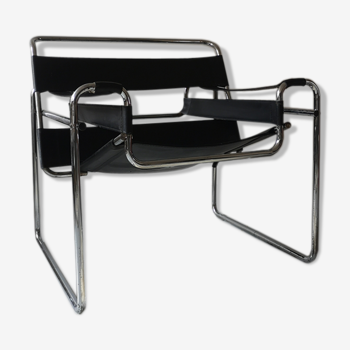 Black leather armchair Wassily by Marcel Breuer, 1970