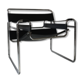 Black leather armchair Wassily by Marcel Breuer, 1970