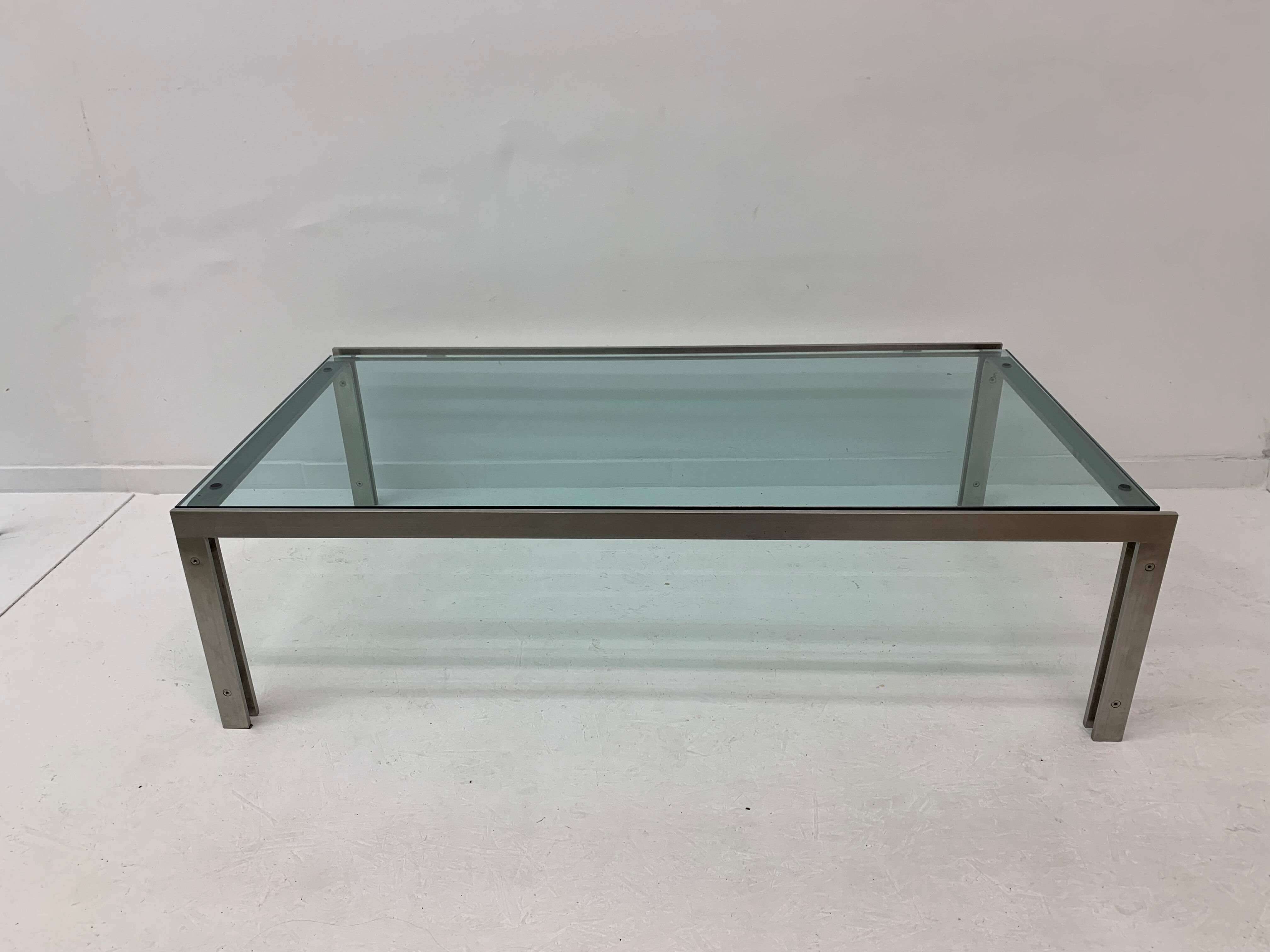 Rectangular Mid-Century Glass Coffee Table by Metaform, 1980s