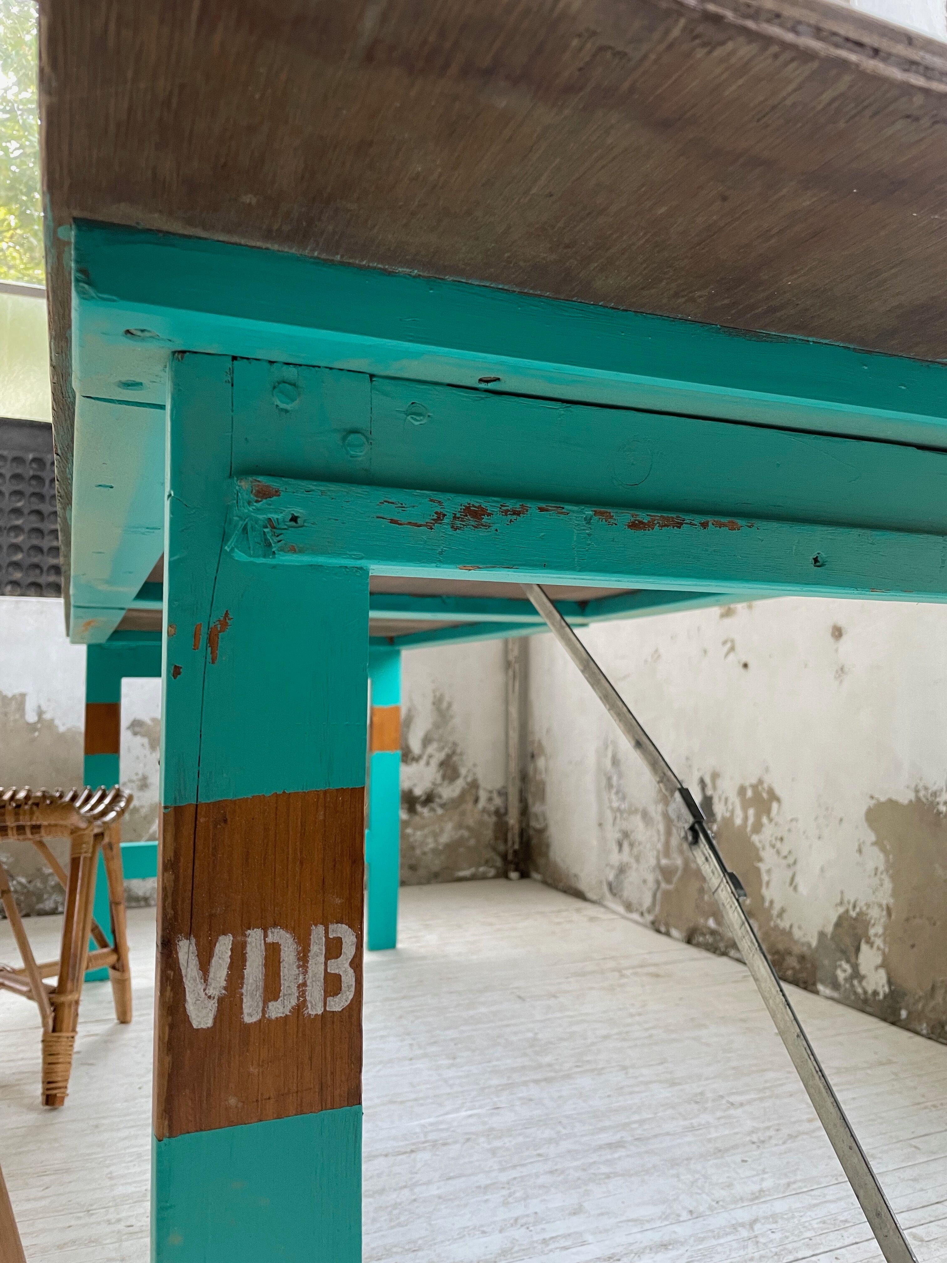 Vintage guinguette table 230 cm green