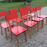 Eight wooden and formica chairs