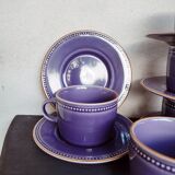 Set of 5 plum-colored stoneware tea cups