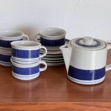 Service à thé scandinave en grès bleu et blanc