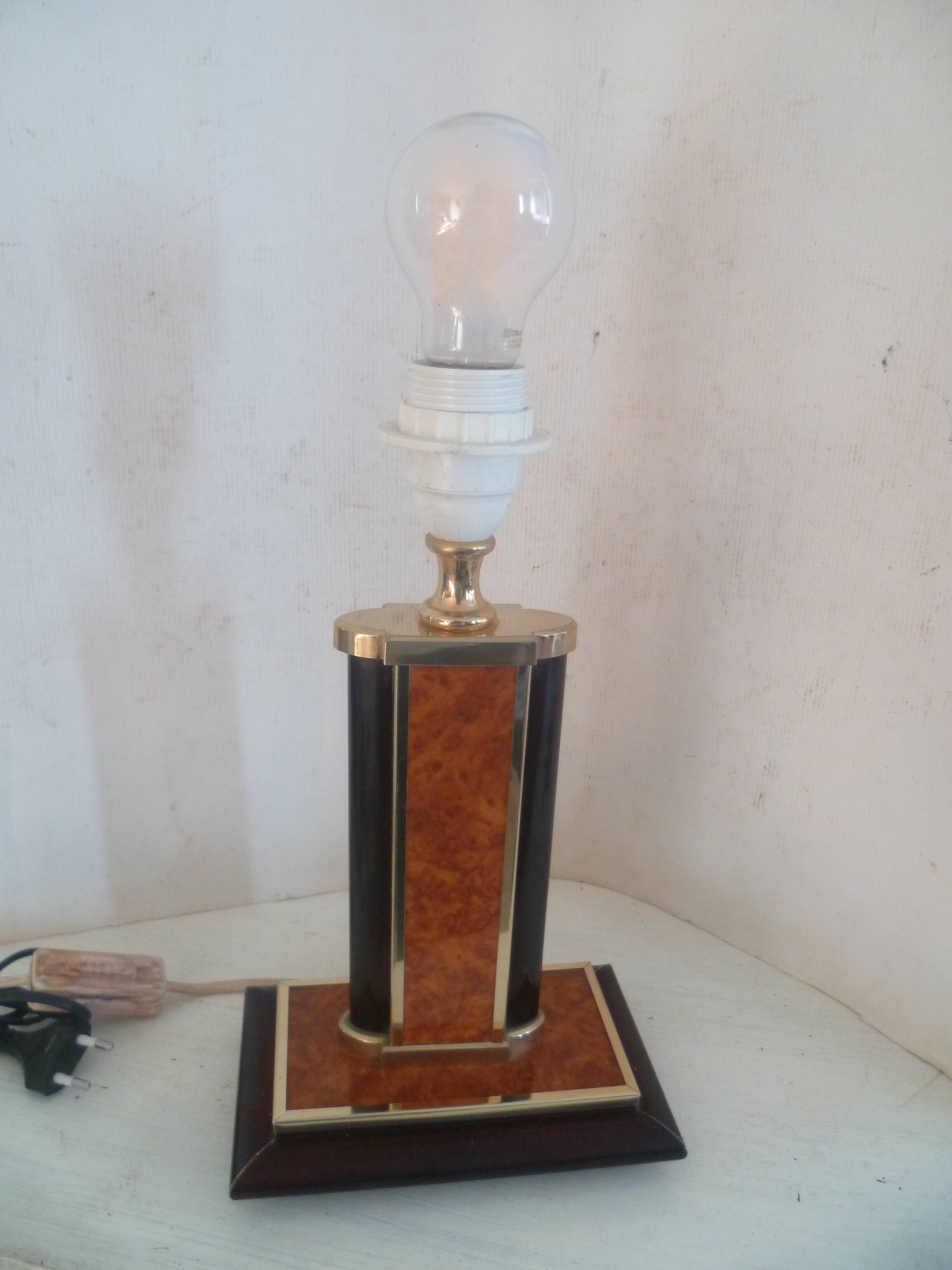 Vintage table/desk lamp base design aldo tura? 80's amboyna burl