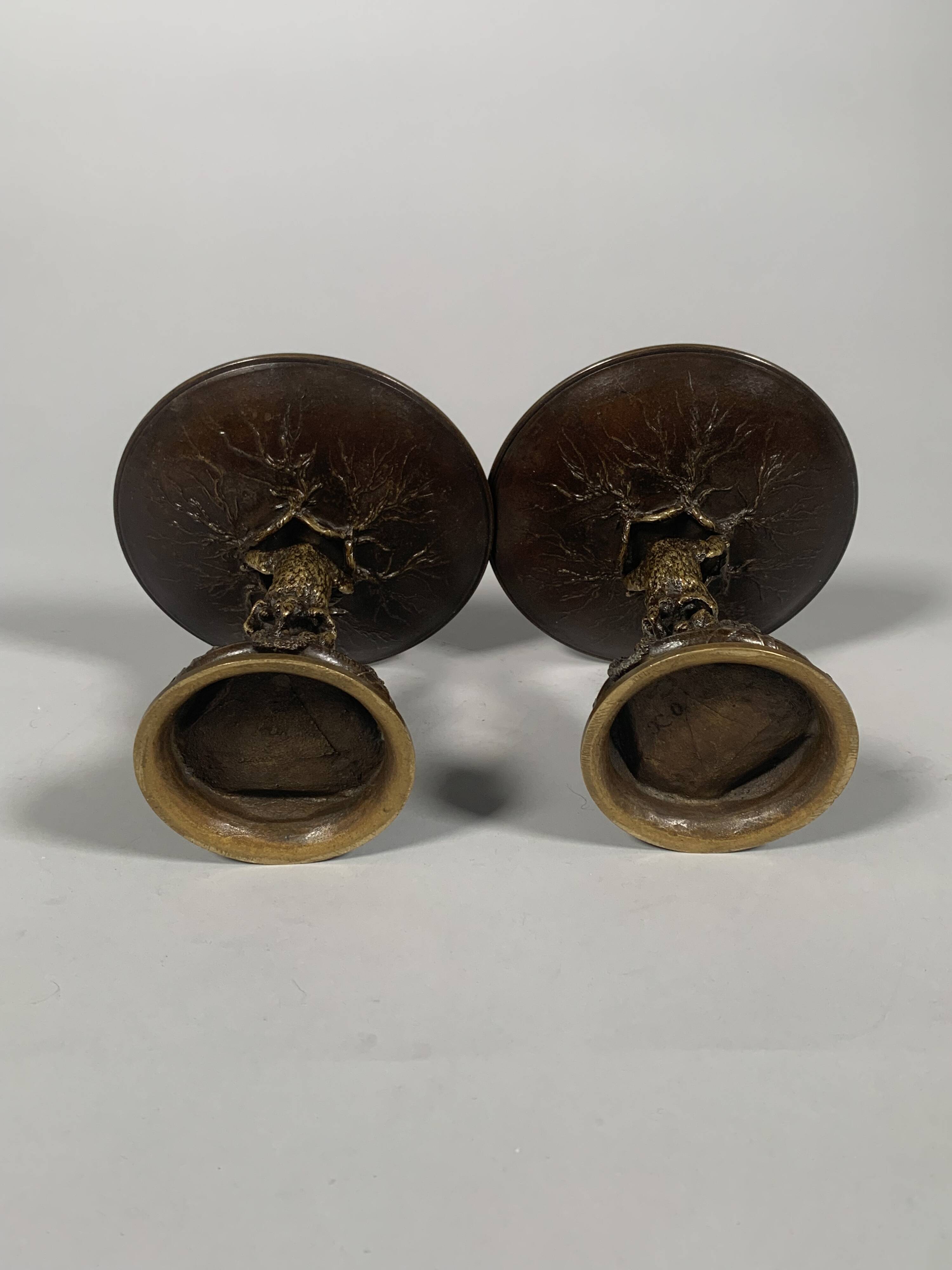Christophe Fratin (1801-1864) Pair of Bronze Cups with Bears