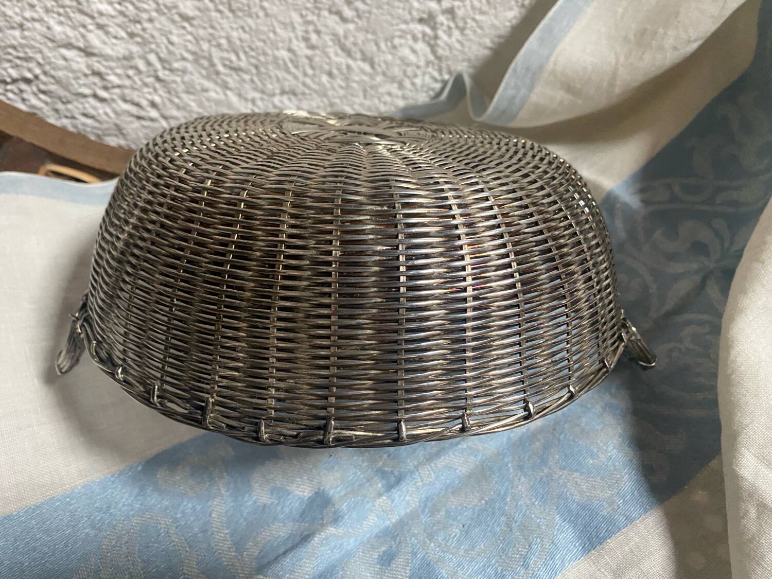 Antique silver metal wire basket