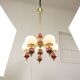 Mid-Century Italian Brass, Opaline & Ceramic Chandelier