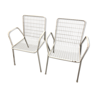 Paire fauteuils de jardin vintage métal laqué blanc Emu
