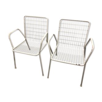 Pair vintage garden chairs white lace-up metal Emu