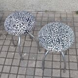 Set of 2 vintage DESIGN mushroom stools in chromed metal and Leopard velvet seat