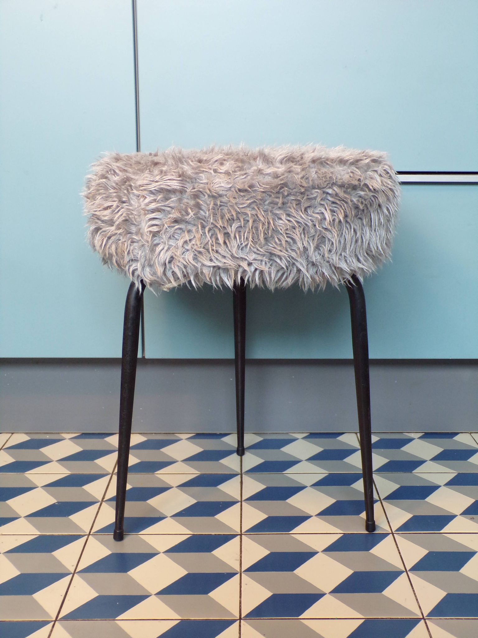 Vintage gray moumoute tripod stool