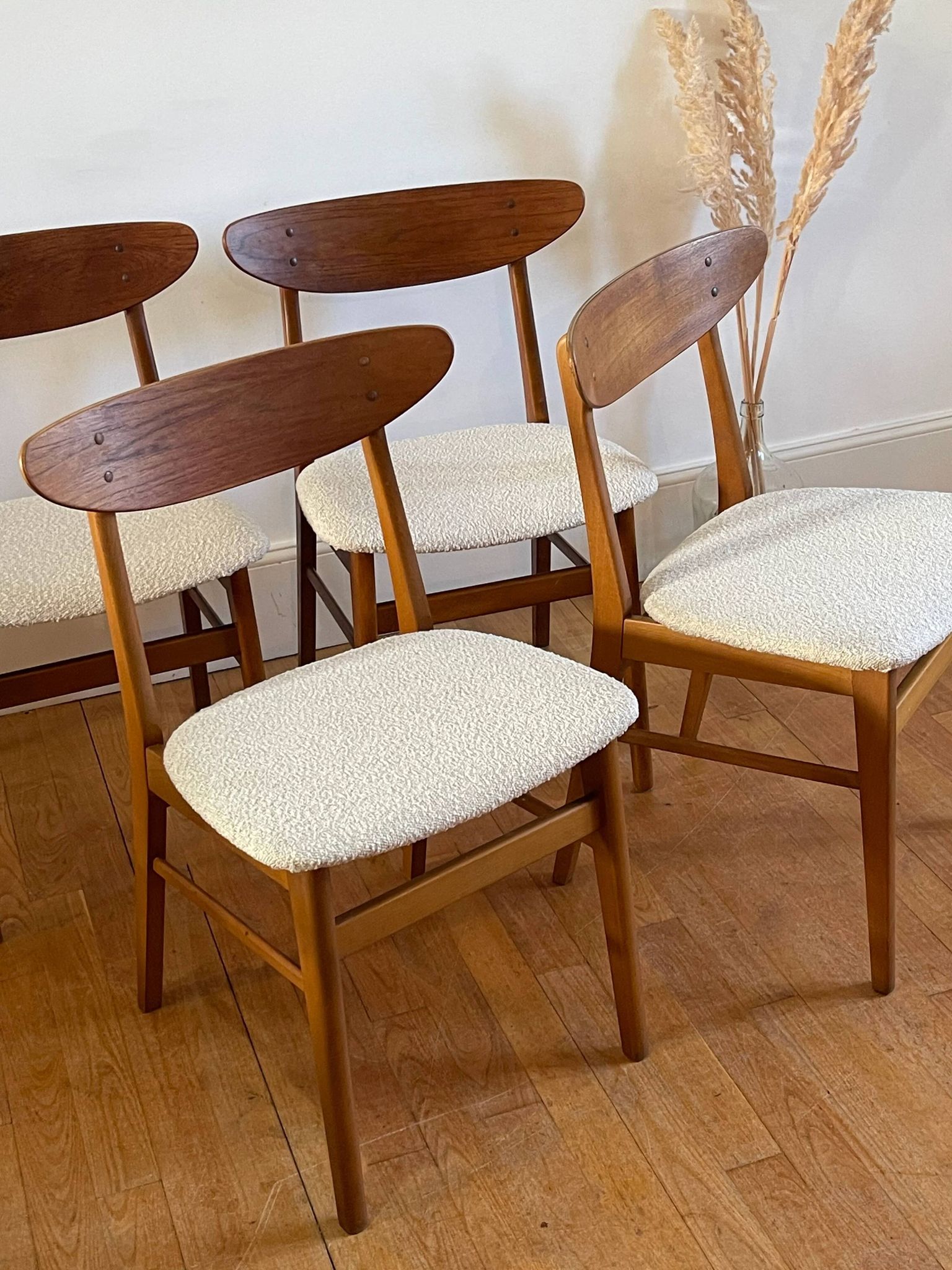 Vintage Farstrup 210 Scandinavian chairs in stained beech and teak.
