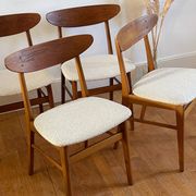 Vintage Farstrup 210 Scandinavian chairs in stained beech and teak.
