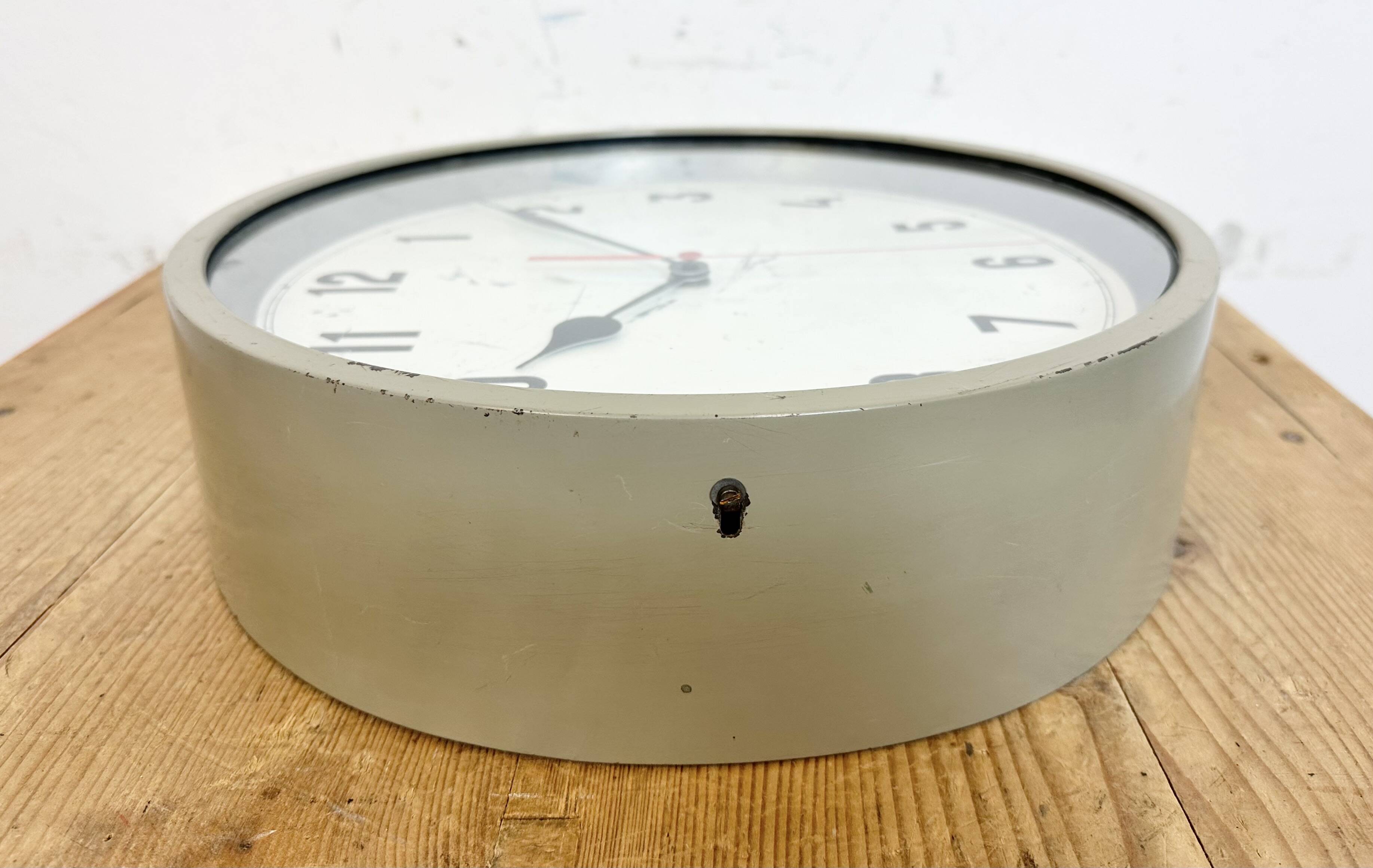 Grey Industrial Factory Wall Clock, 1950s