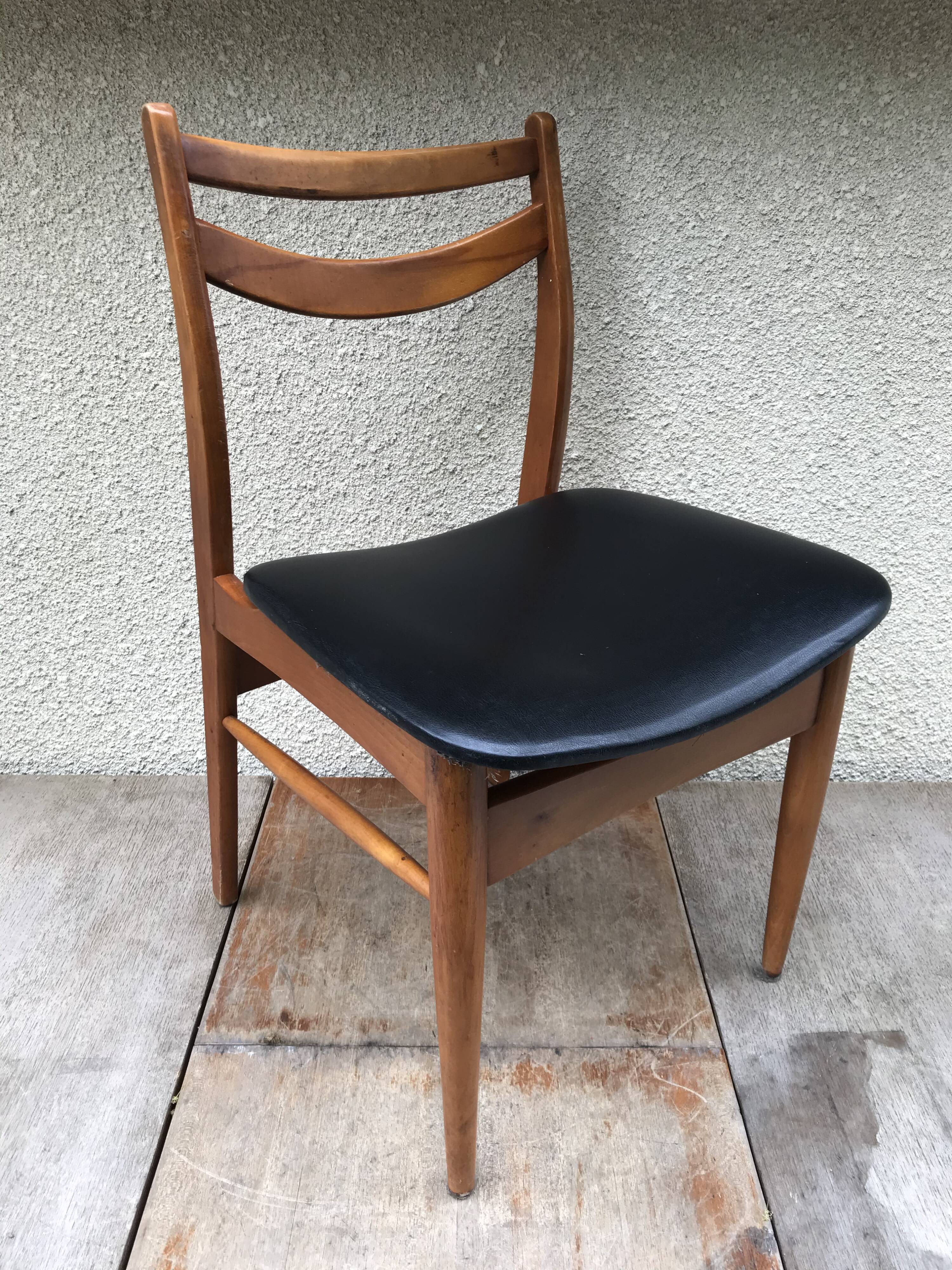 Series of 4 Old Scandinavian Chairs Wood Teck - Skai Skaï Black Vintage