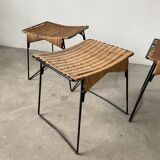 Set of three Raoul Guys wicker and metal stools
