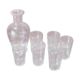 Service a liqueur composé d'une carafe en verre rouge, de 6 verres momie et d'un petit plateau en verre avec des bouquets de fleurs peintes a la main vintage 1950