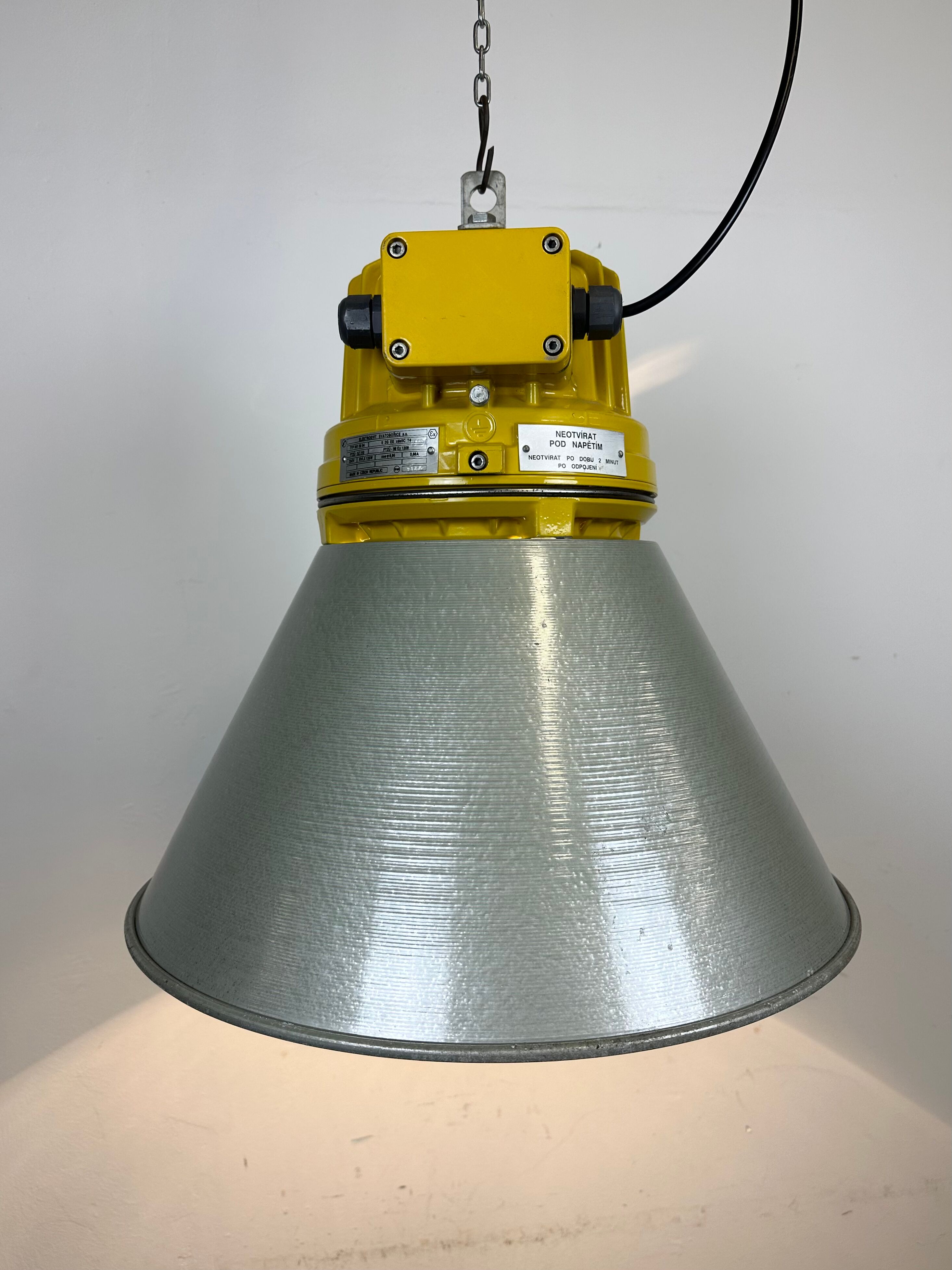 Yellow industrial explosion proof lamp with aluminium shade, 1990s