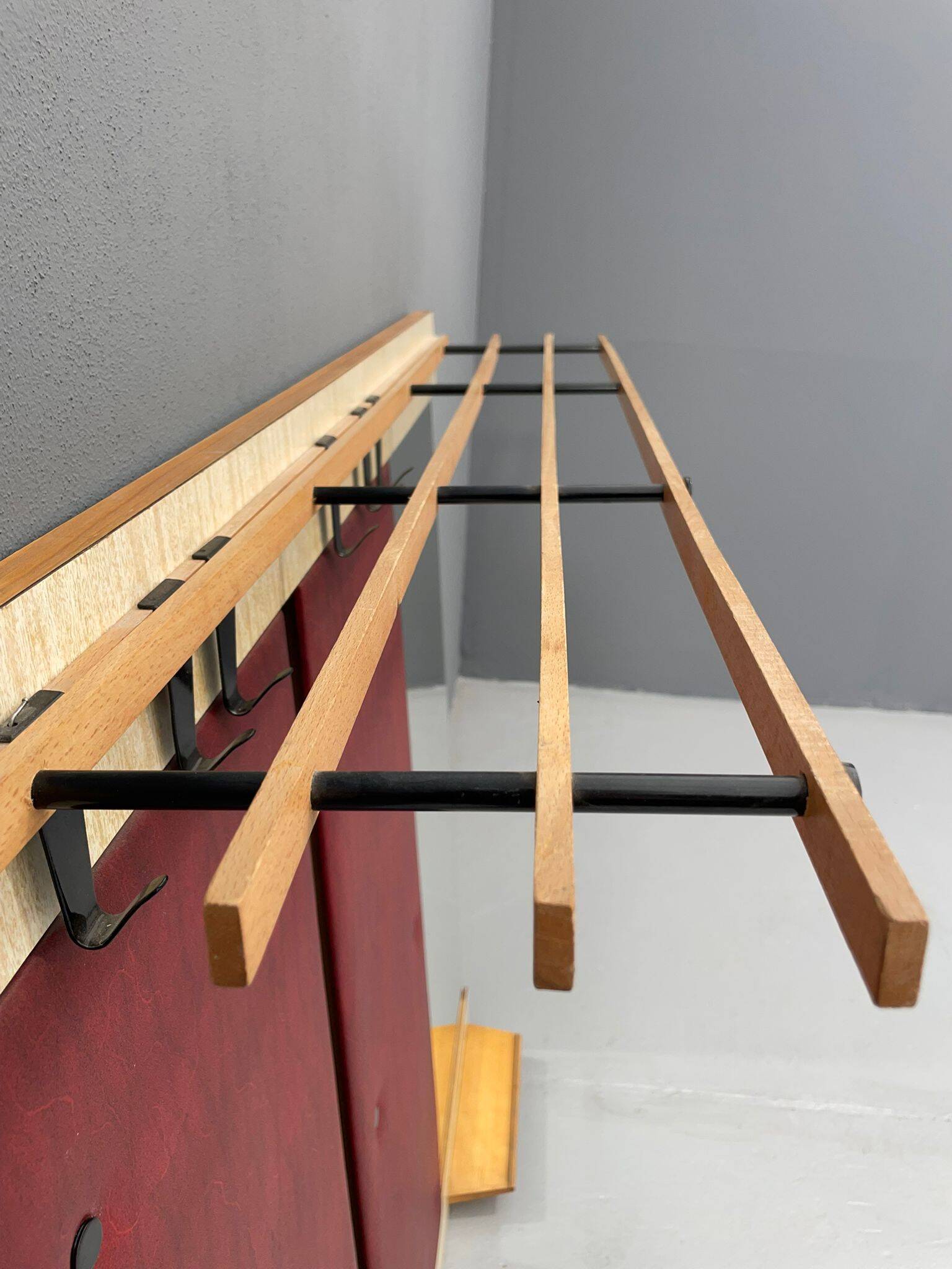 Vintage Wall-Mounted Hallway Panel with Hooks, Mirror & Shelf, 1960s