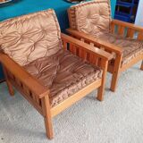 Pair of 70s pine armchairs
